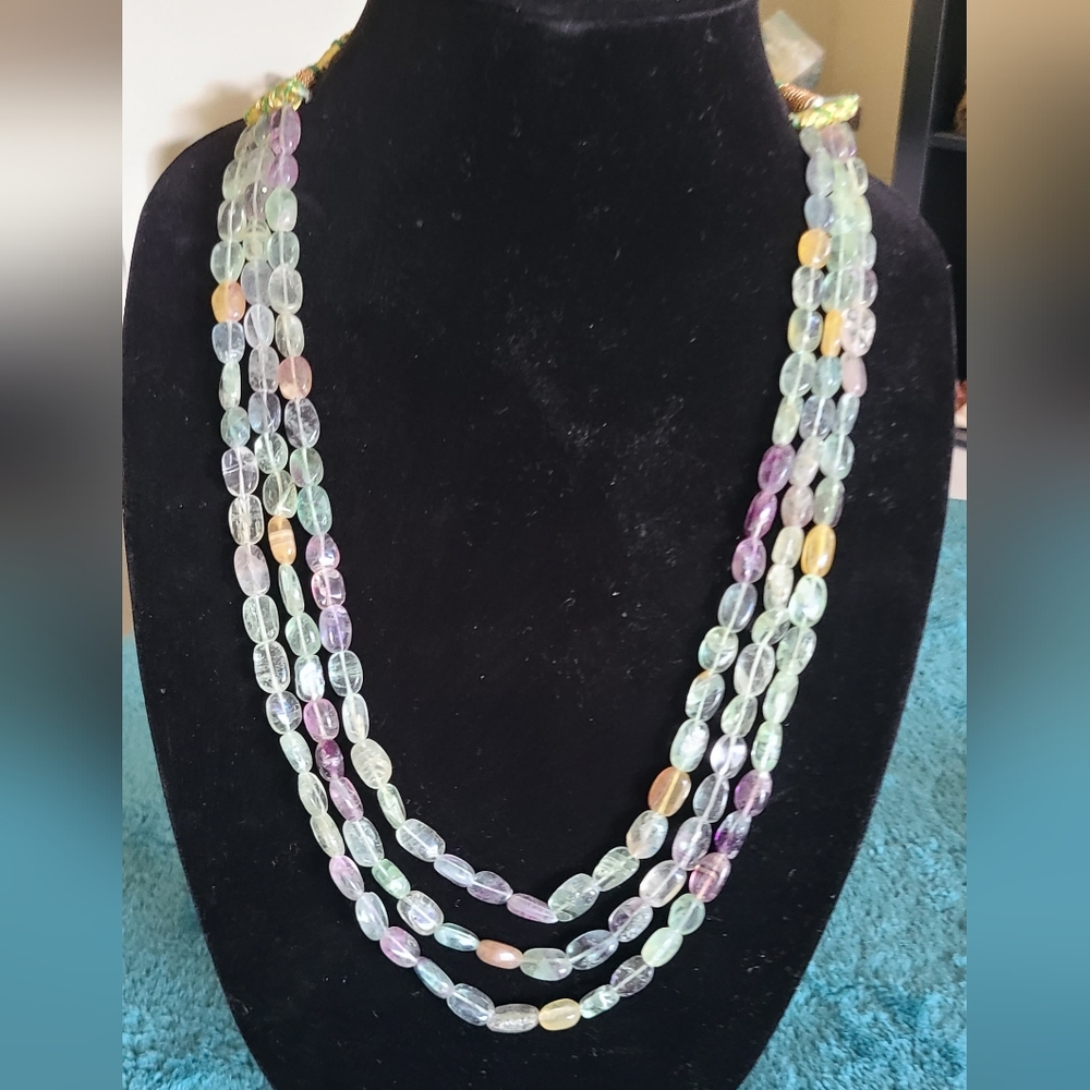 Triple Strand Fluorite Beaded Necklace